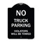 Signmission Parking Restriction No Truck Parking Violators Towed Heavy-Gauge Alum Sign, 24" x 18", BW-1824-23370 A-DES-BW-1824-23370 - alternate 1